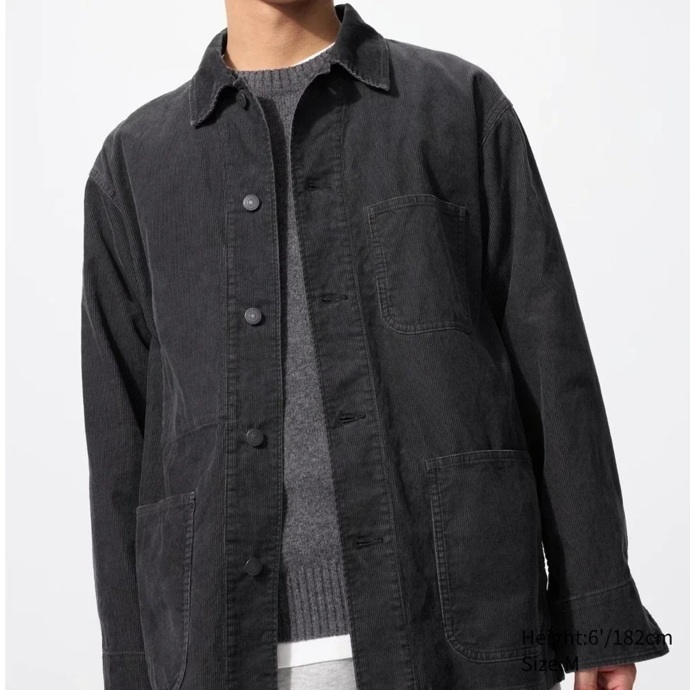 Uniqlo Corduroy Chore Coat Jacket Unisex S 100% Cotton Relax fit Gray Workwear